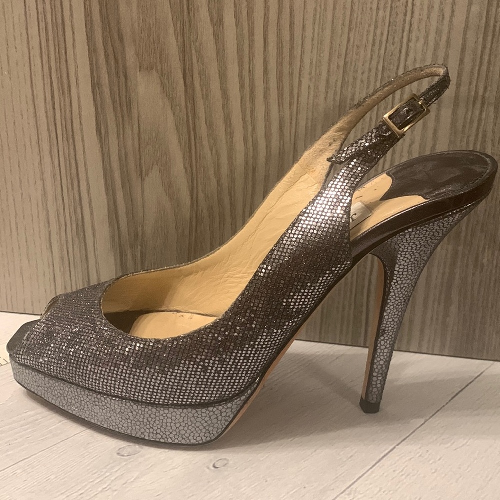 Silver Glitter Slingback Pumps
